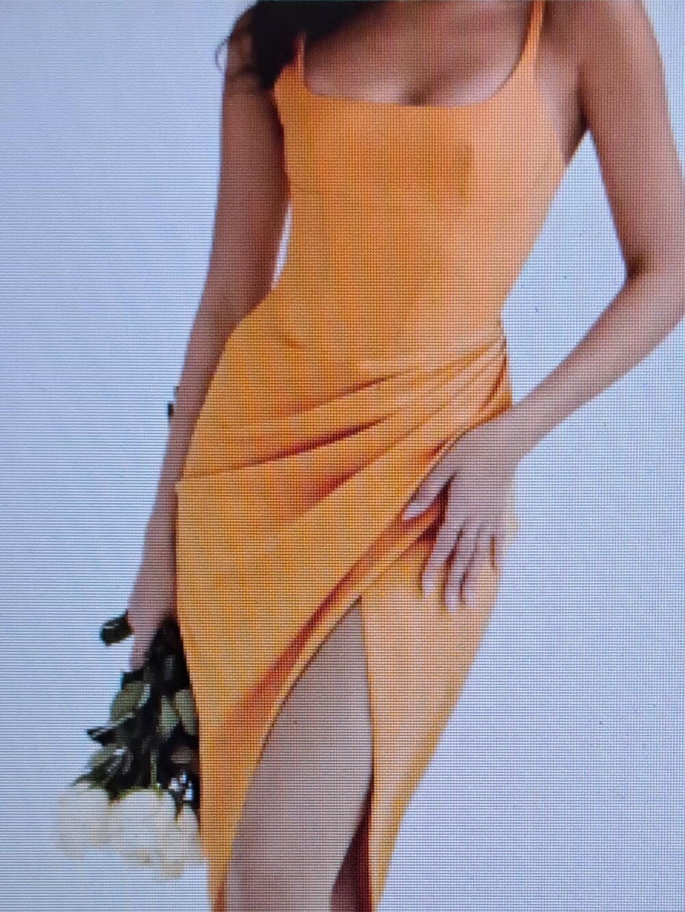 House of CB Orange Square Neck Midi Dress with Front Slit
